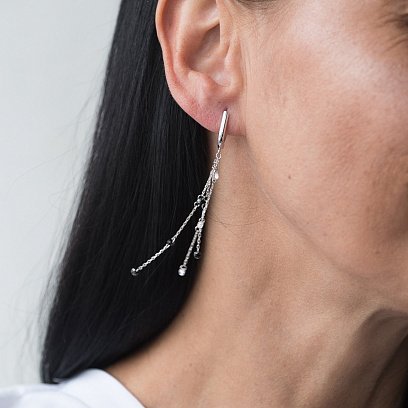 Серебряные серьги на английской застежке с фианитами 122548 №5