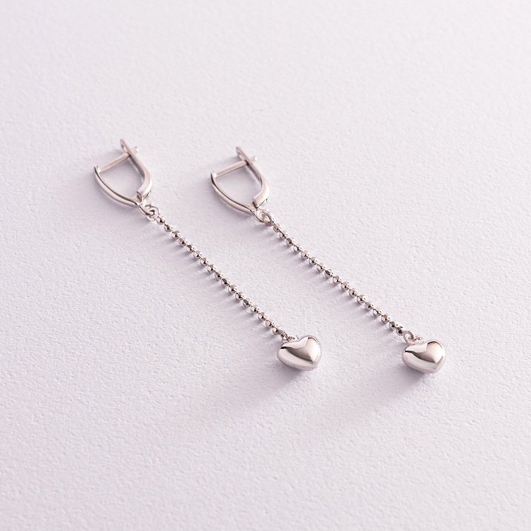 Серебряные серьги "Сердечки" на цепочке 123145 от ювелирного магазина Оникс