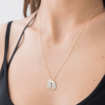 Золотое колье "Ножки" с фианитами кол00819 №2