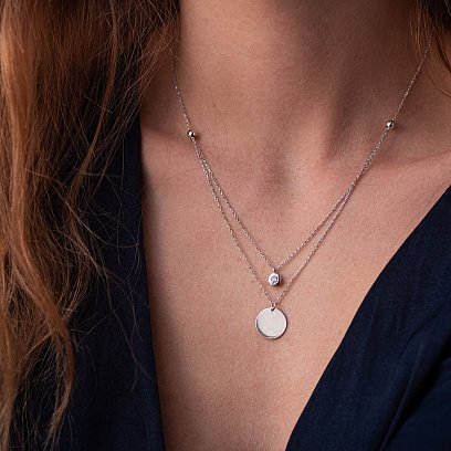 Двойное золотое колье с монеткой и фианитом кол01588