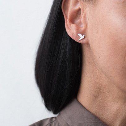 Золотые серьги-пусеты "Летающие птички" с06408 №4