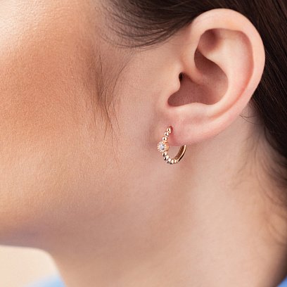Сережки - кільця з фіанітами в червоному золоті с08286 №6