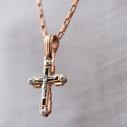 Православний хрест "Розп'яття. Спаси і Збережи" (емаль, фіаніти) 270054Е №4