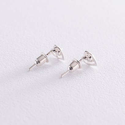 Серебряные серьги - пусеты "Сердечки" с фианитами 123060 №3