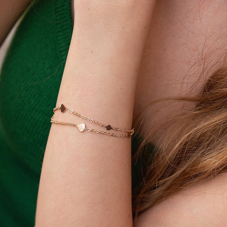 Подвійний браслет "Сердечки" у червоному золоті б05197 від ювелірного магазину Онікс - 1