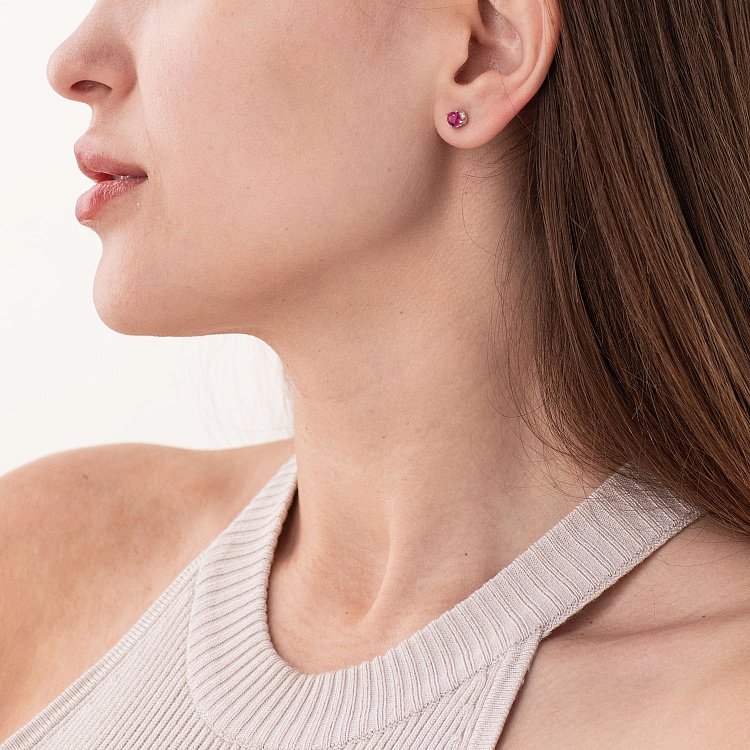 Срібні сережки - пусети з рубінами 2619/9р-RUB від ювелірного магазину Онікс - 2