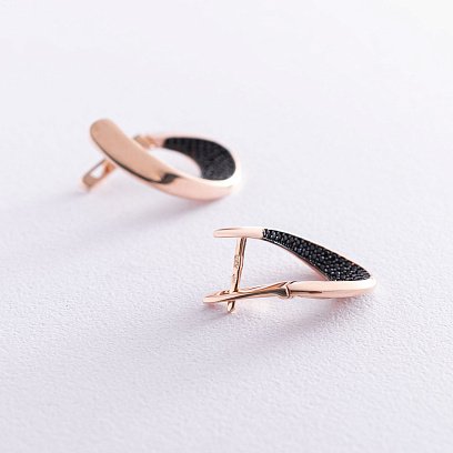 Золотые серьги с черными фианитами с06161 №4