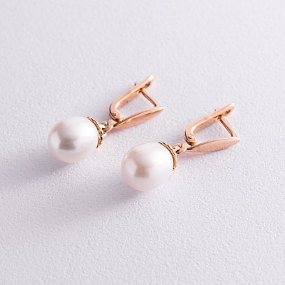 Золоті сережки з культивованими прісноводним перлами с03916