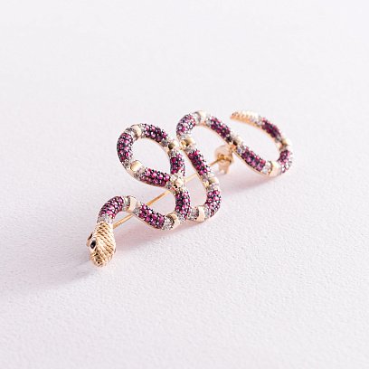 Золота брошка "Змія" з різнокольоровими фіанітами зак00326