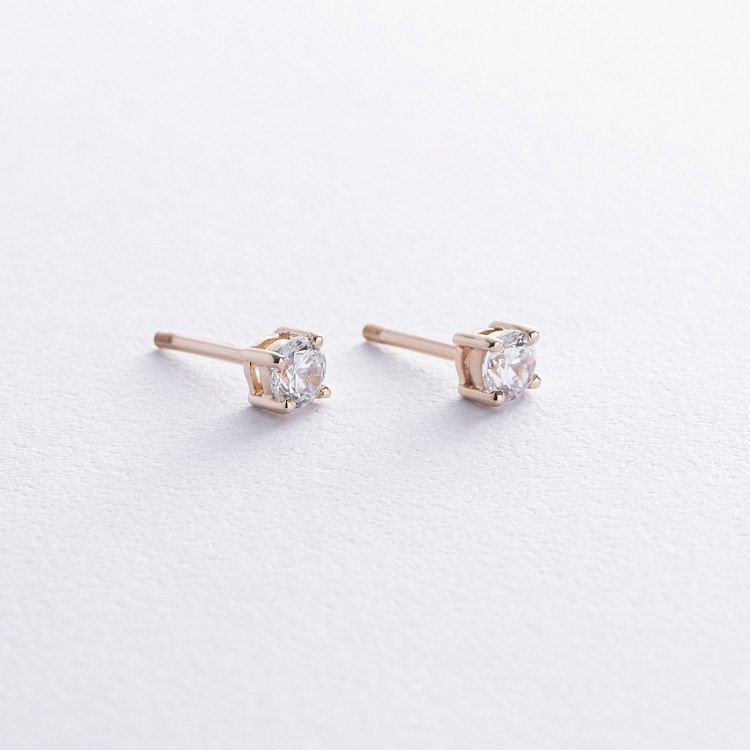 Серьги - пусеты в желтом золоте (фианиты) с08637 от ювелирного магазина Оникс