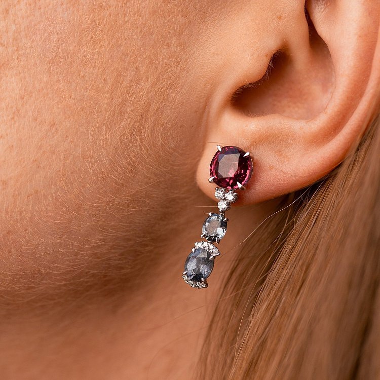 Золотые серьги - пусеты (бриллианты, родолиты, цавориты, демантоиды) сб0569nl от ювелирного магазина Оникс - 3