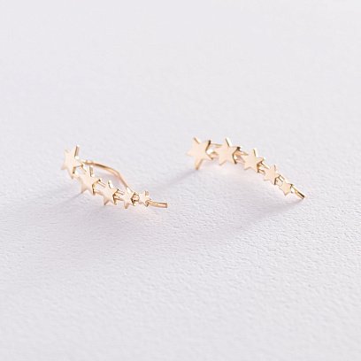 Серьги - клаймберы "Звездочки" в желтом золоте с07392 №5