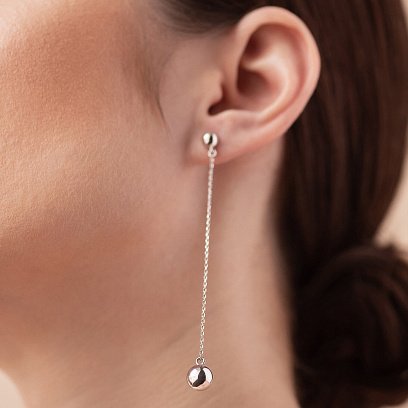 Сережки - пусети "Margo" з кульками на ланцюжку (біле золото) с08242 №5