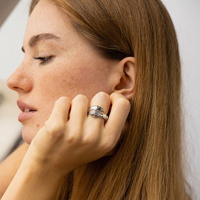 Кольцо "Змея" в белом золоте (фианиты) к08205 №2