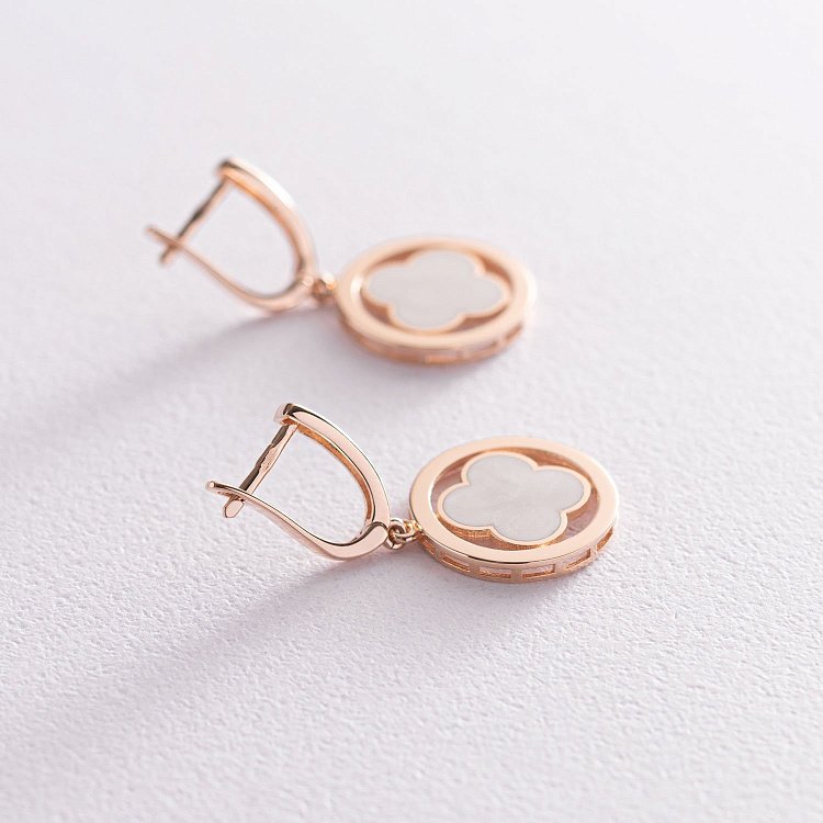 Серьги "Клевер" в красном золоте (эмаль) с07177 от ювелирного магазина Оникс - 2