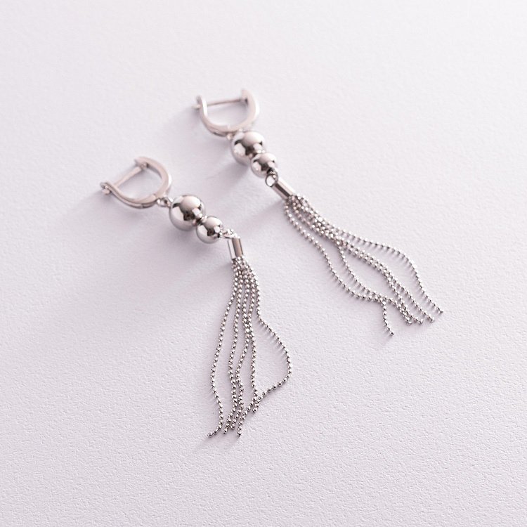 Серебряные висячие серьги с шариками 123140 от ювелирного магазина Оникс - 3