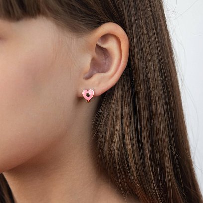 Дитячі золоті сережки "Сердечки" (емаль) с03209 №2