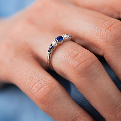 Золота каблучка з сапфірами і діамантами кб0675lg №2