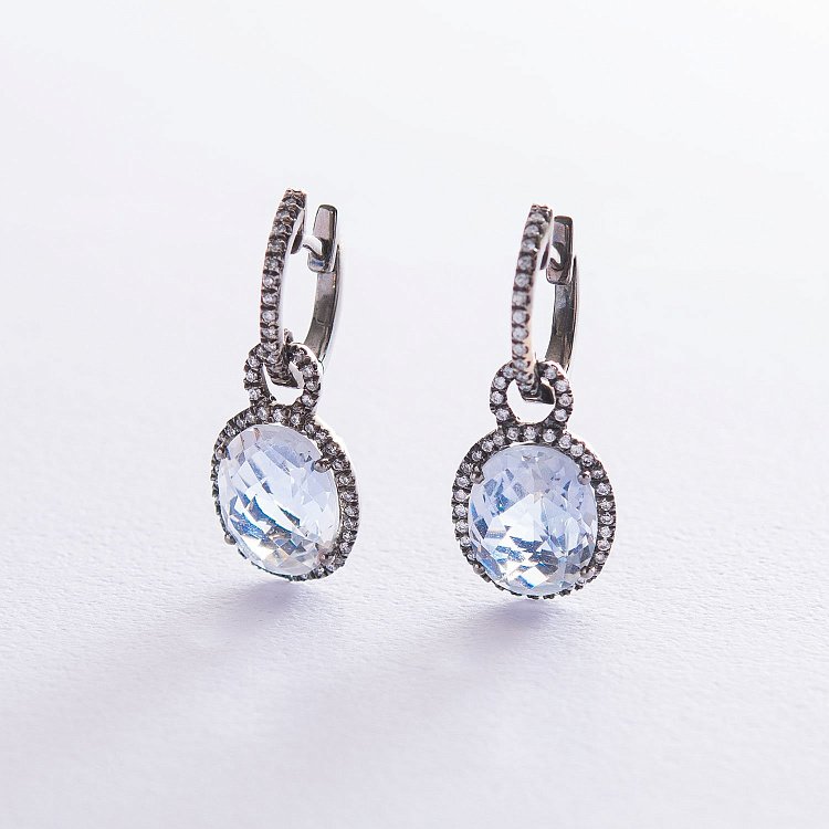 Золотые серьги (кварц, бриллиант) LDE0433-p от ювелирного магазина Оникс