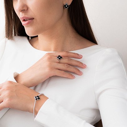 Серебряные серьги "Клевер" 122803 №5