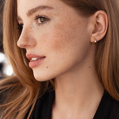 Сережки - кільця в жовтому золоті (фіаніти) с08014 №2