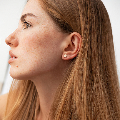 Золоті сережки - пусети "Квіточки" с09240 №6