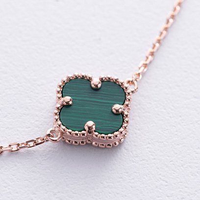 Браслет "Клевер" в красном золоте (малахит) б04565 №3