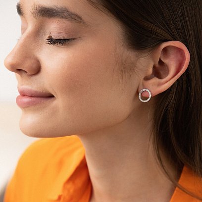 Сережки - пусети "Кругообіг" з фіанітами 1.2 см (біле золото) с08280 №2