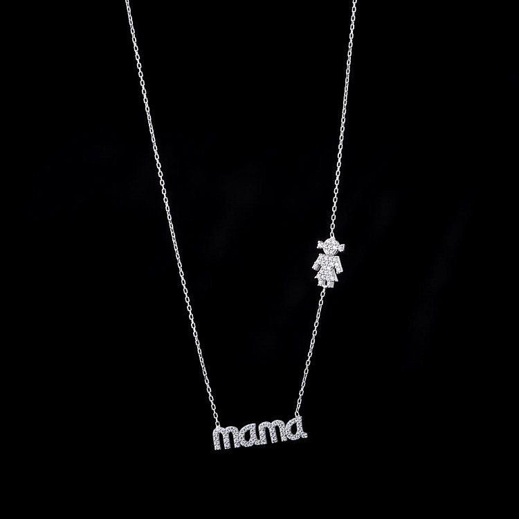 Срібне кольє "Мама" (фіаніти) 18458 від ювелірного магазину Онікс - 1