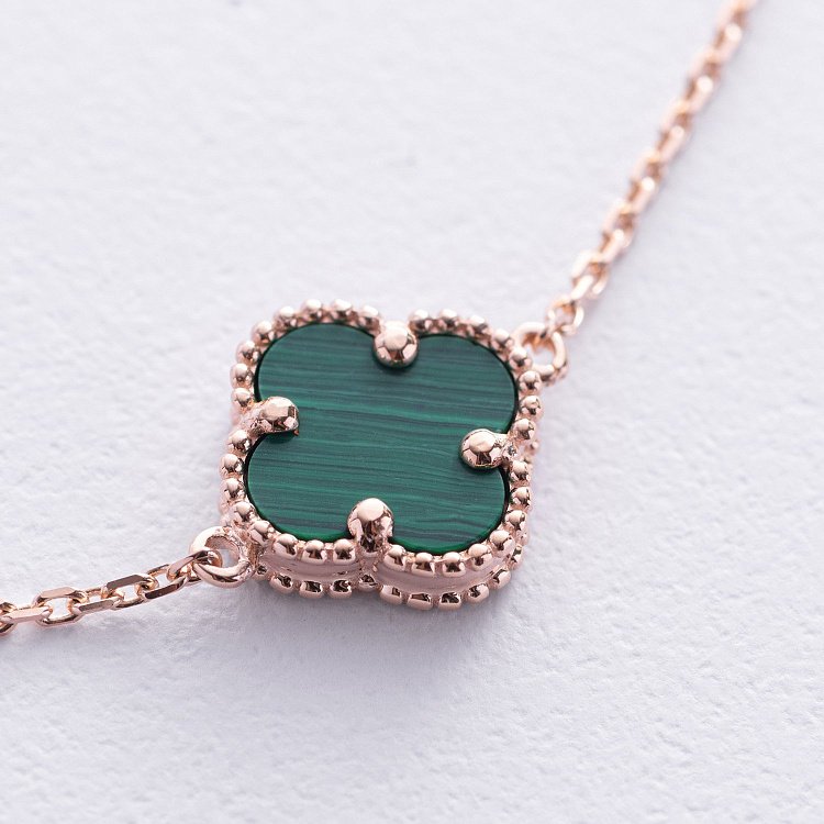 Браслет "Клевер" в красном золоте (малахит) б04565 от ювелирного магазина Оникс - 2