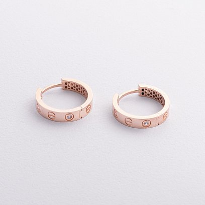 Золотые серьги - кольца "Love" с фианитами с09362 №2