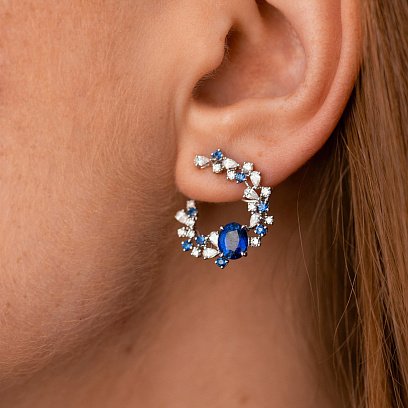 Золотые серьги "Саманта" с бриллиантами и сапфирами сб0568nl