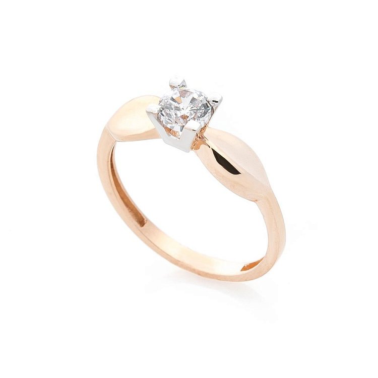 Золотое помолвочное кольцо с фианитом к05239 от ювелирного магазина Оникс