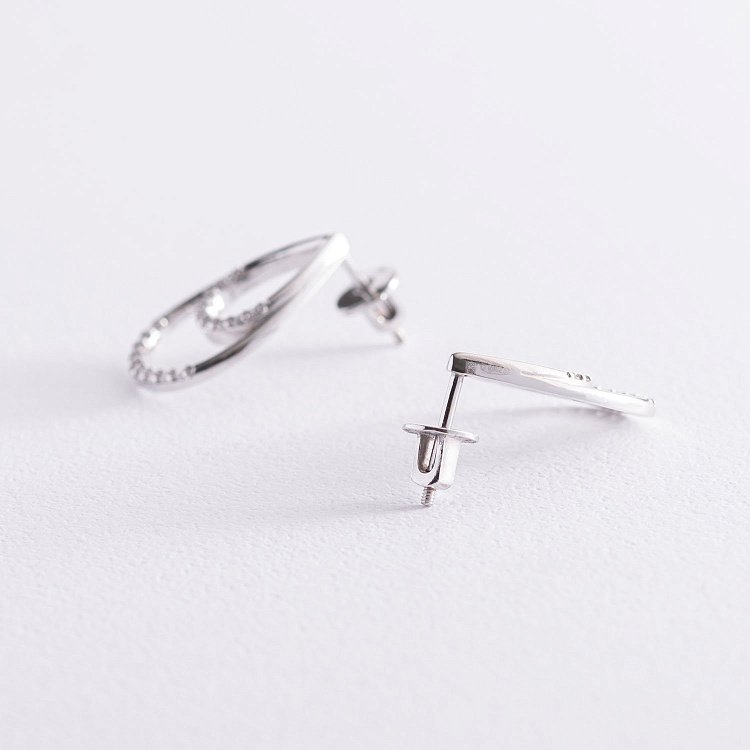 Серебряные серьги - пусеты "Капельки" с фианитами 4903 от ювелирного магазина Оникс - 2