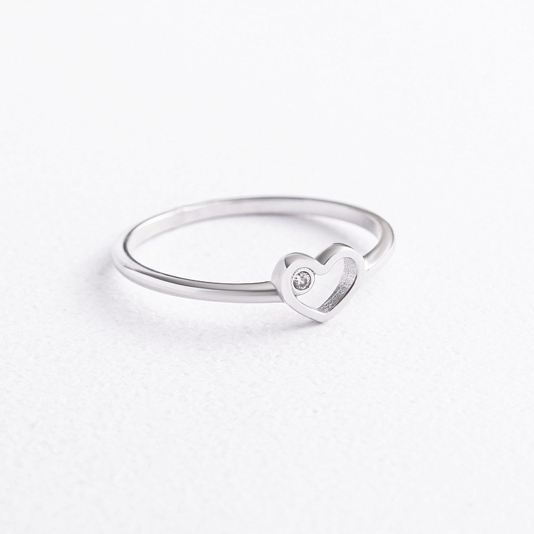 Каблучка "Сердечко" в білому золоті (фіаніт) к08525 від ювелірного магазину Онікс - 1