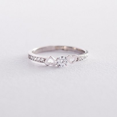 Золота заручальна каблучка "Сердечка" (фіаніти) к05984