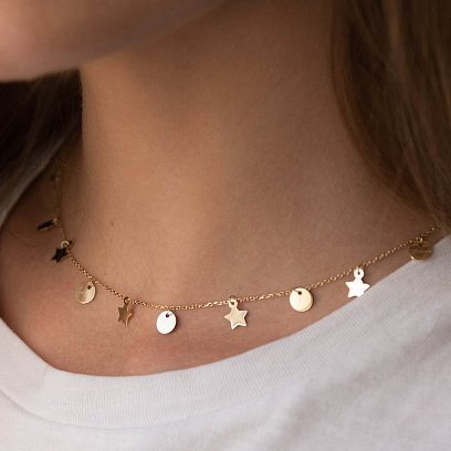 Колье "Монетки и звездочки" в желтом золоте кол01744 №4