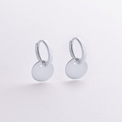 Серьги - кольца "Монетки" в белом золоте с09042