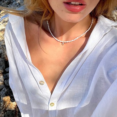 Серебряное колье "Жемчужинки с шариком" жемшар №2