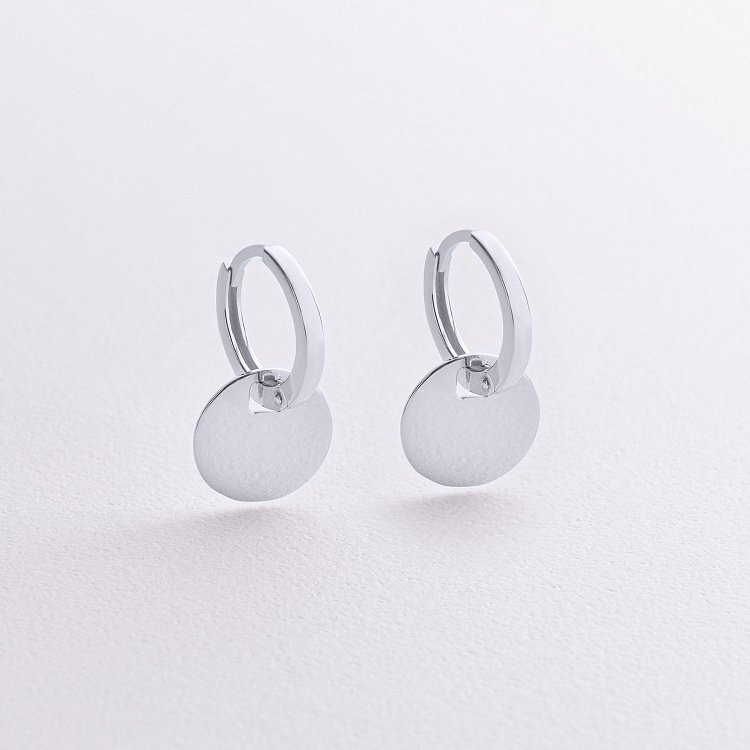 Серьги - кольца "Монетки" в белом золоте с09042 от ювелирного магазина Оникс