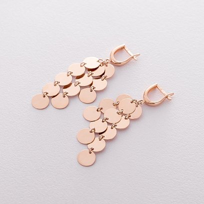 Висячие серьги "Монетки" из красного золота с06397