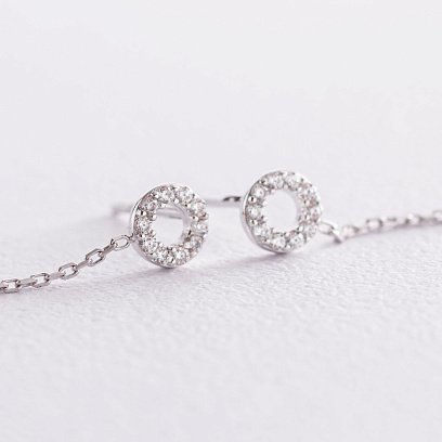 Сережки - пусети "Кружечки" в білому золоті (фіаніти) с07278 №5