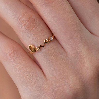 Каблучка "Love" в жовтому золоті з фіанітом к06762 №7