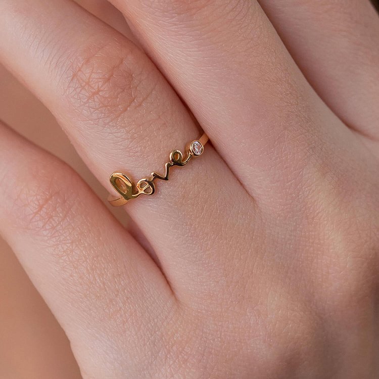 Каблучка "Love" в жовтому золоті з фіанітом к06762 від ювелірного магазину Онікс - 8