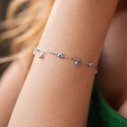 Серебряный браслет с голубыми фианитами 141638 №2