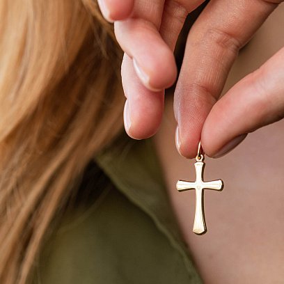 Крестик в желтом золоте п03727 №2