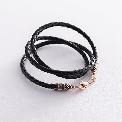 Кожаный шнурок "Спаси и сохрани" с золотой застежкой (3мм) кол00921