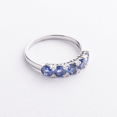 Золотое кольцо с бриллиантами и сапфирами кб0668nl №2