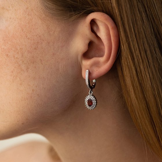 Срібні сережки з піропами і фіанітами GS-02-086-4110 №2