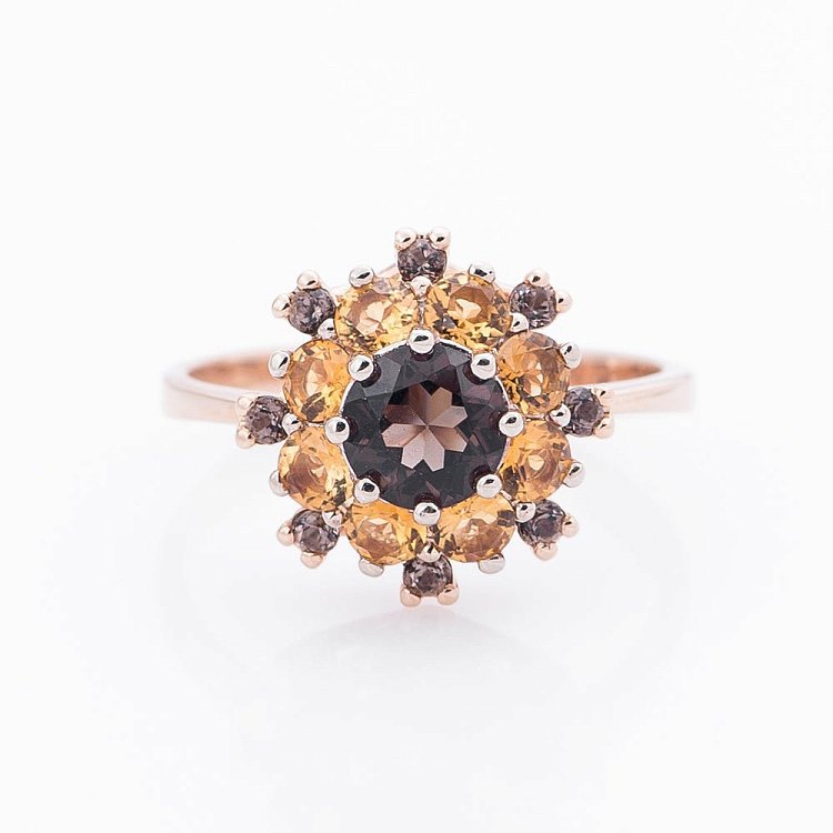 Золотое кольцо "Цветок" с дымчатым кварцем и цитрином 02-1386.0.4250 от ювелирного магазина Оникс - 2